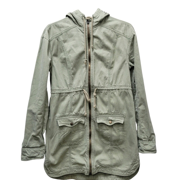 Hollister Utility Jacket Women's Army Green Cotton Cinch Waist Parka Size Small - Picture 1 of 11